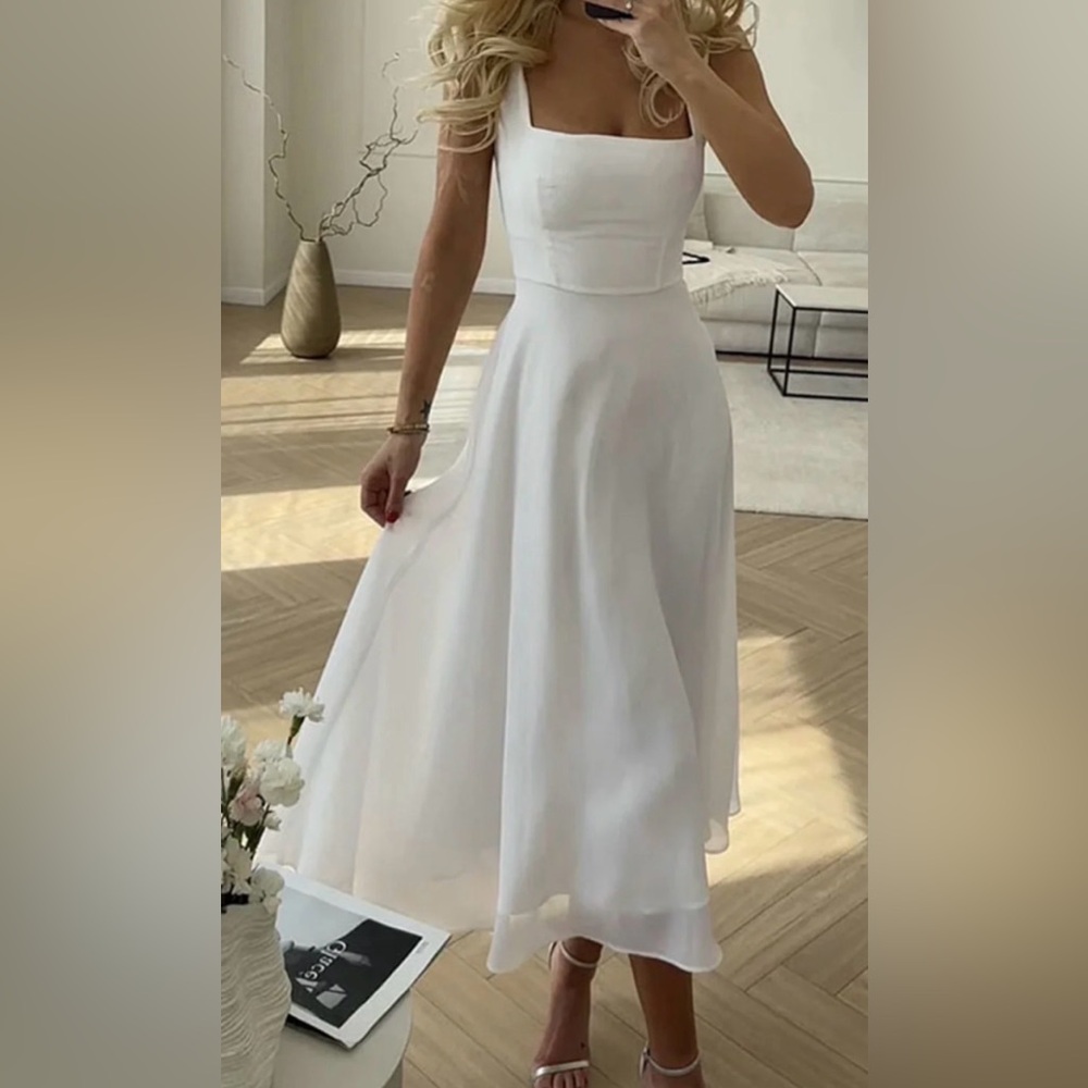 Commense White Square Neck Maxi Dress Size L Sleeveless NWT Minimalist